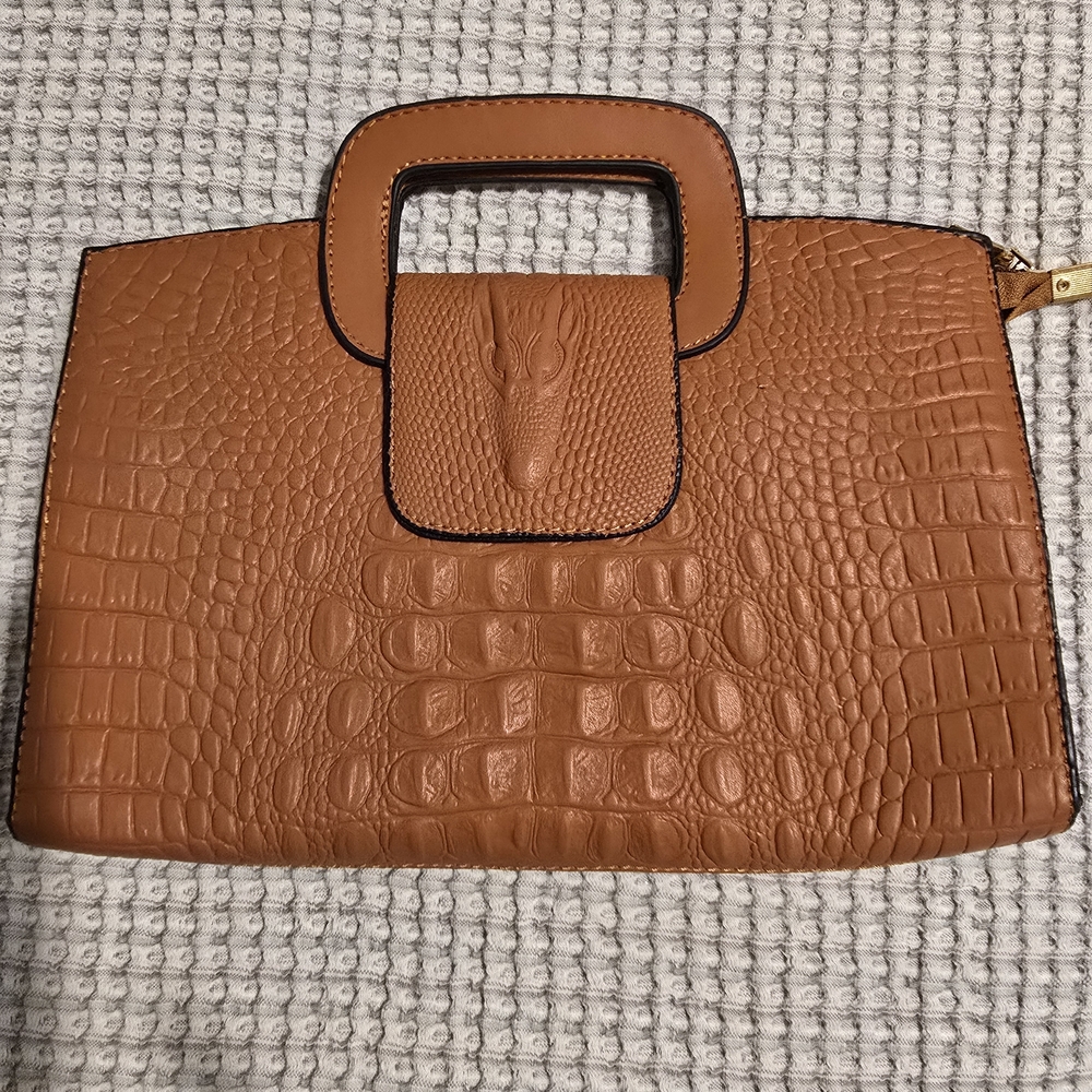Chic Tan Crocodile-Embossed Clutch